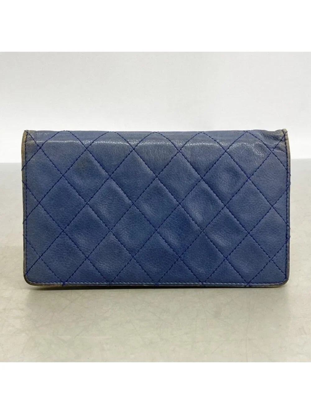 Chanel Wallet Quilted Caviar Leather Blue Silver